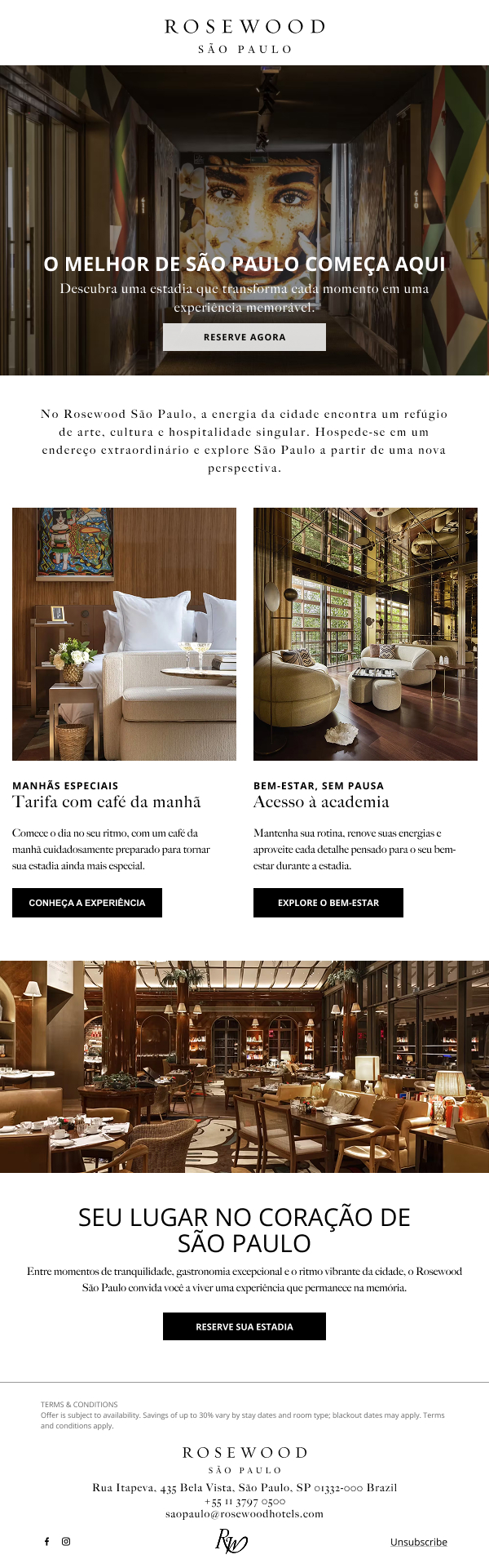 Promotional email for Rosewood São Paulo, Rosewood Escape campaign