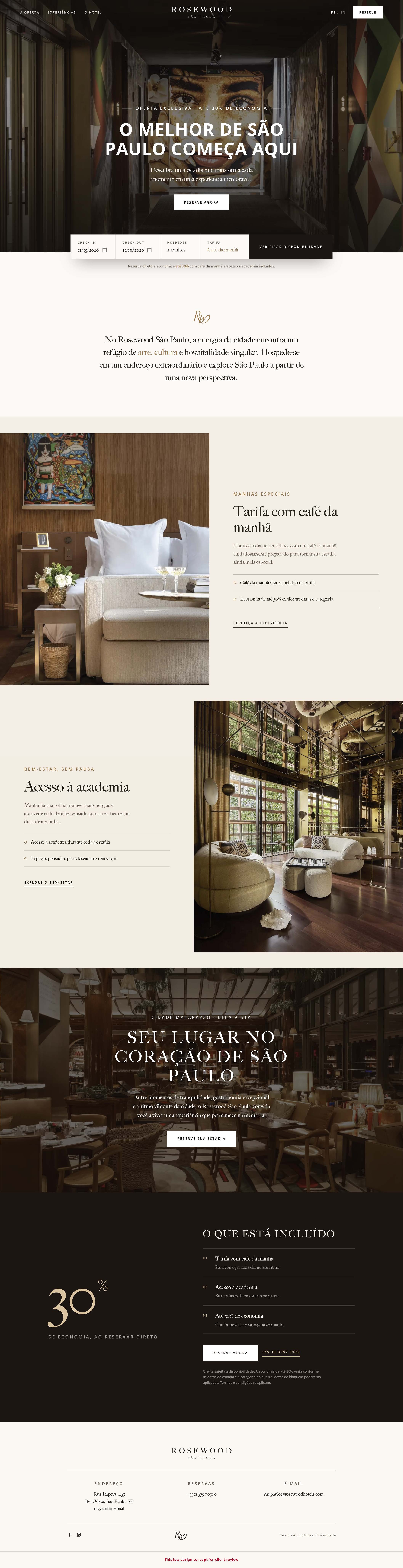 Landing page for Rosewood São Paulo, Rosewood Escape campaign